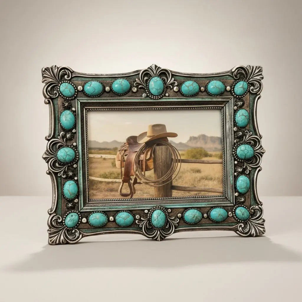 Western Turquoise Beads Picture Frame - Bridle Up Hope Shop
