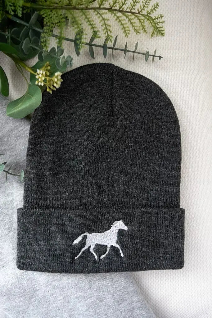 White Horse Beanie (Charcoal) - Bridle Up Hope Shop