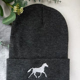 White Horse Beanie (Charcoal) - Bridle Up Hope Shop
