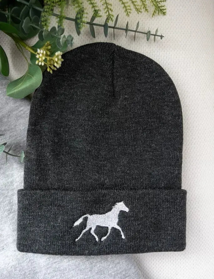White Horse Beanie (Charcoal) - Bridle Up Hope Shop