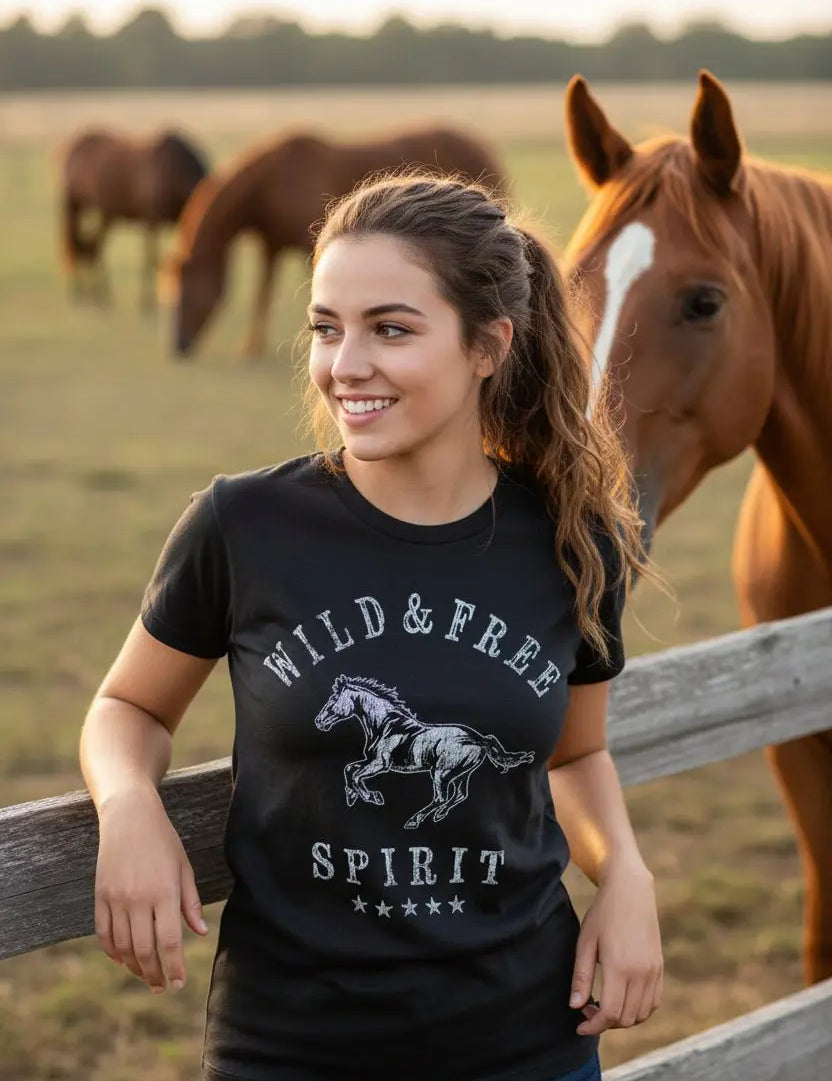 Wild & Free Horse Tee Shirt (Black) - Bridle Up Hope Shop