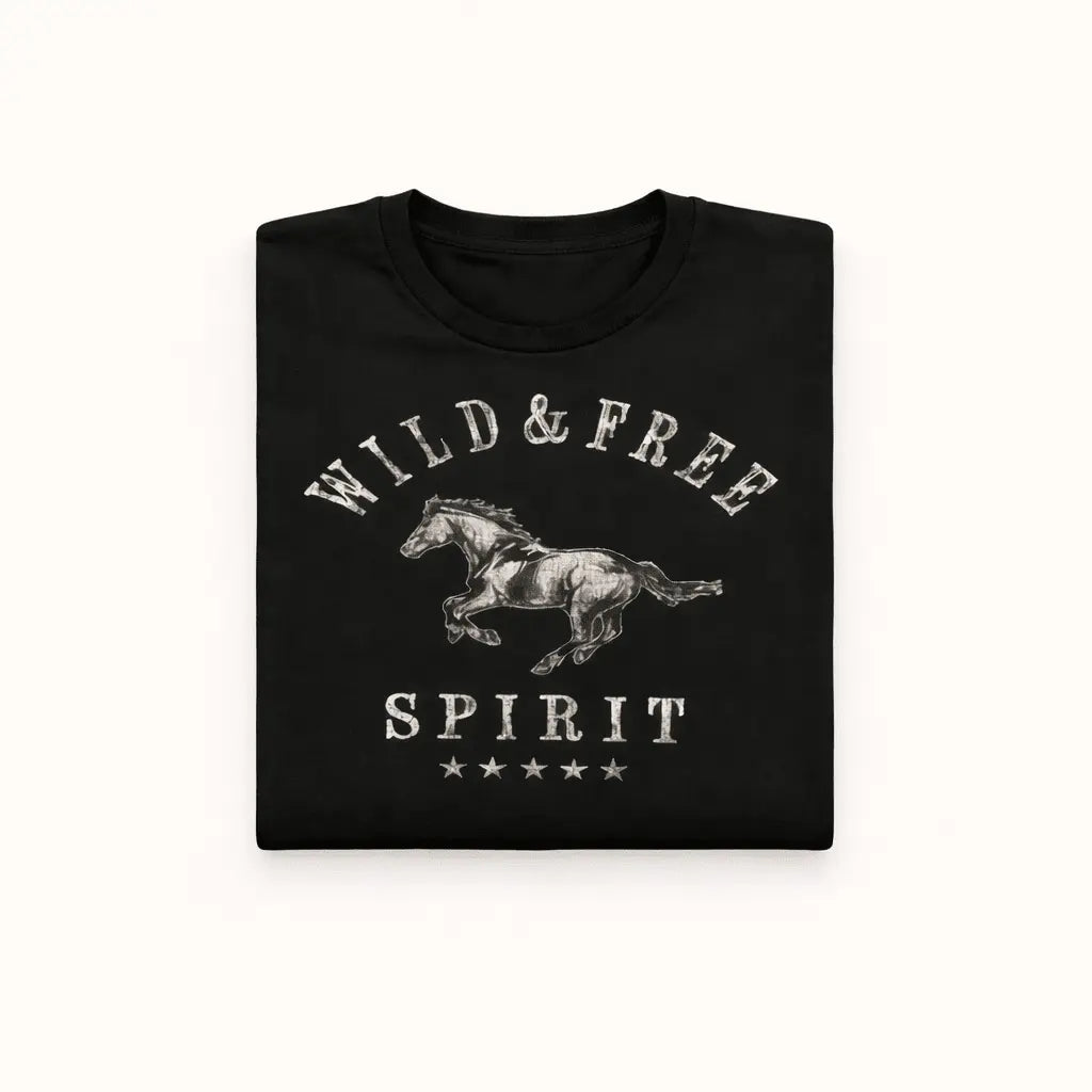 Wild & Free Horse Tee Shirt (Black) - Bridle Up Hope Shop