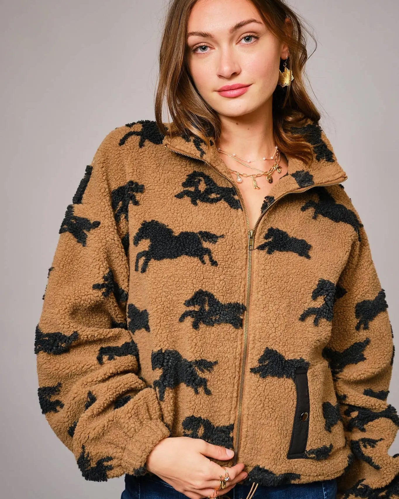 Wild Horse Sherpa Oversized Zip - Up Jacket - Bridle Up Hope Shop