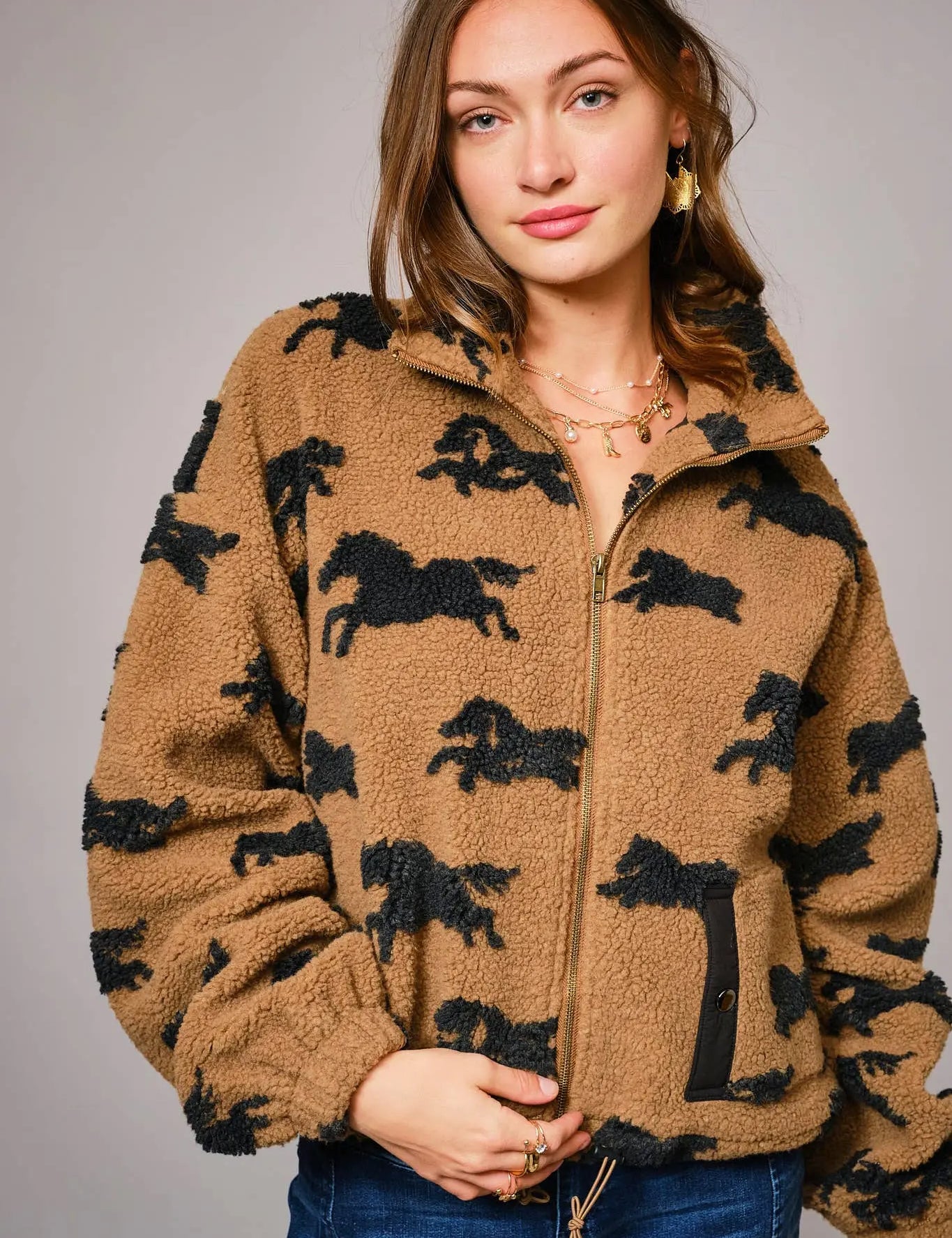 Wild Horse Sherpa Oversized Zip - Up Jacket - Bridle Up Hope Shop