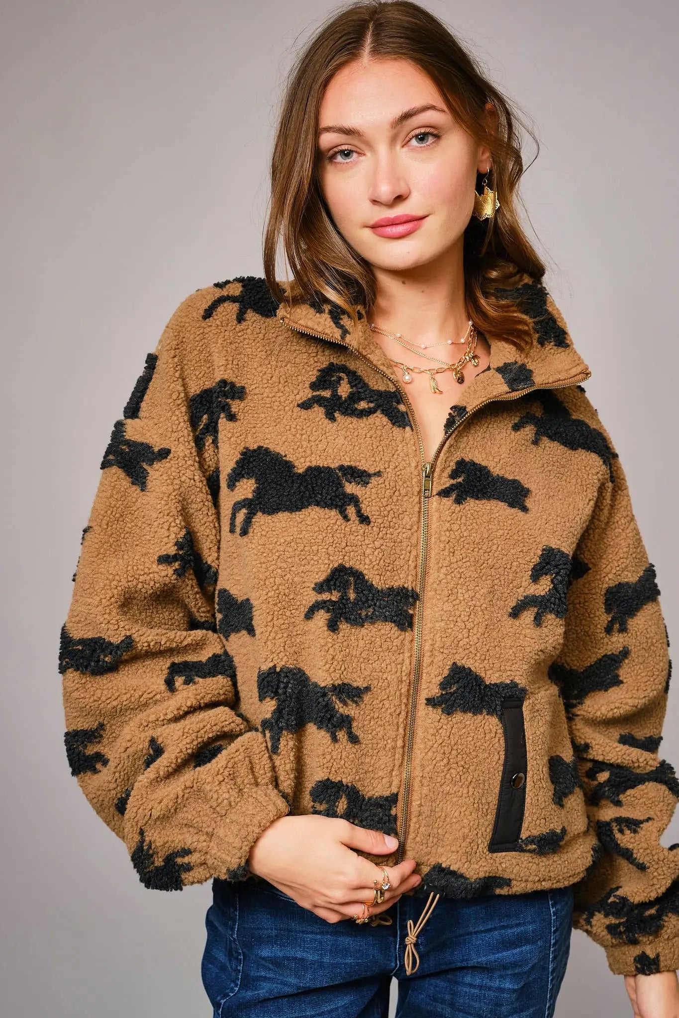 Wild Horse Sherpa Oversized Zip - Up Jacket - Bridle Up Hope Shop