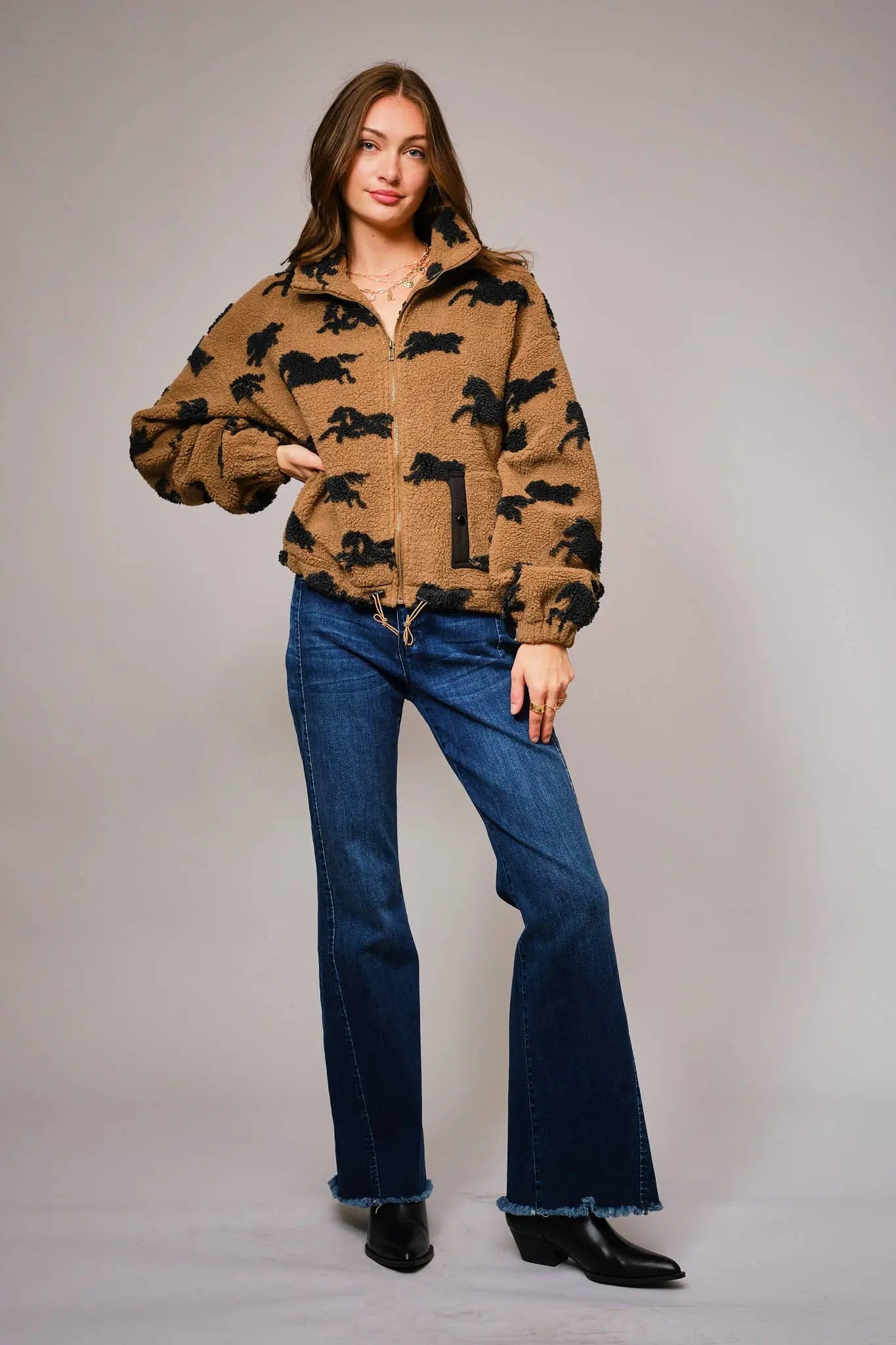 Wild Horse Sherpa Oversized Zip - Up Jacket - Bridle Up Hope Shop