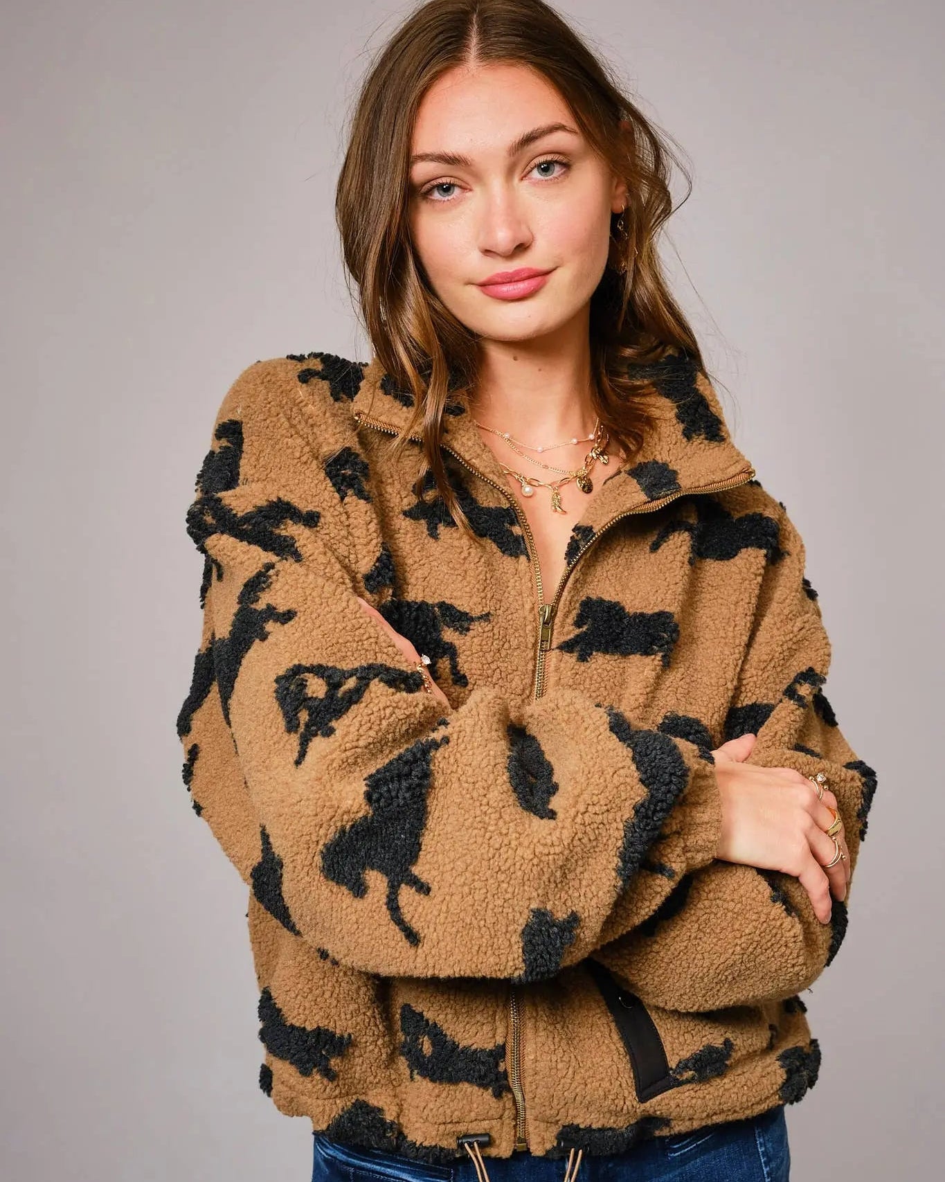 Wild Horse Sherpa Oversized Zip - Up Jacket - Bridle Up Hope Shop