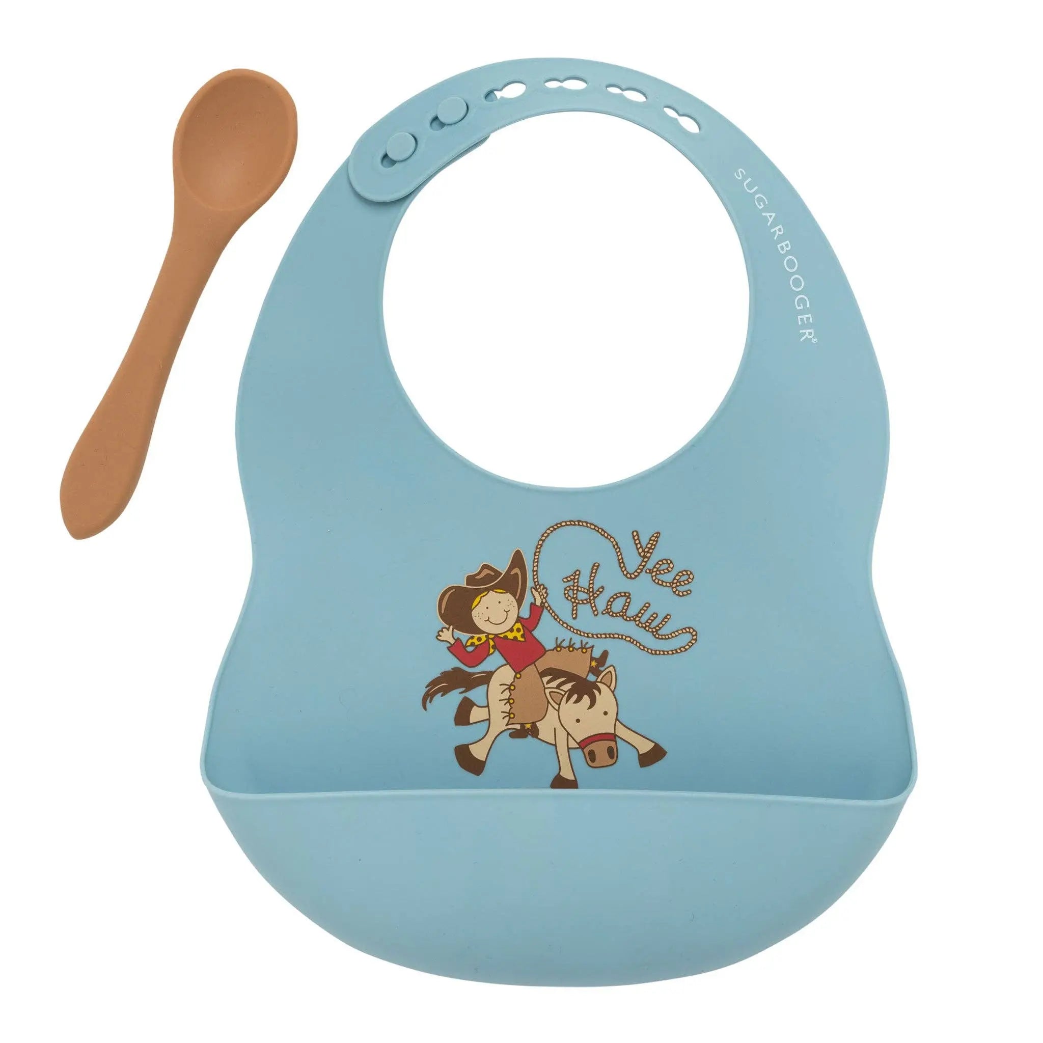 Yeehaw Bib & Spoon Set (Blue) - Bridle Up Hope Shop