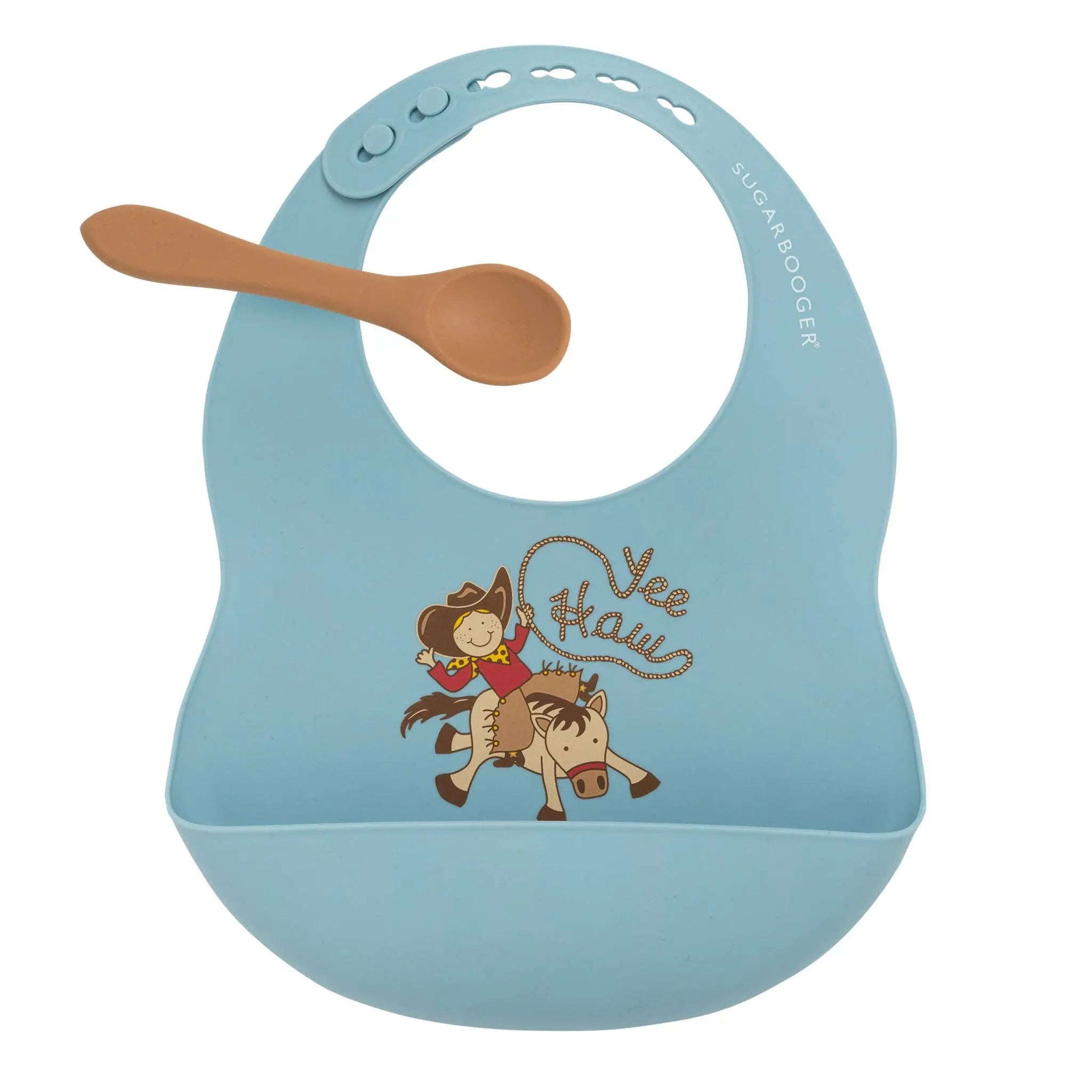 Yeehaw Bib & Spoon Set (Blue) - Bridle Up Hope Shop