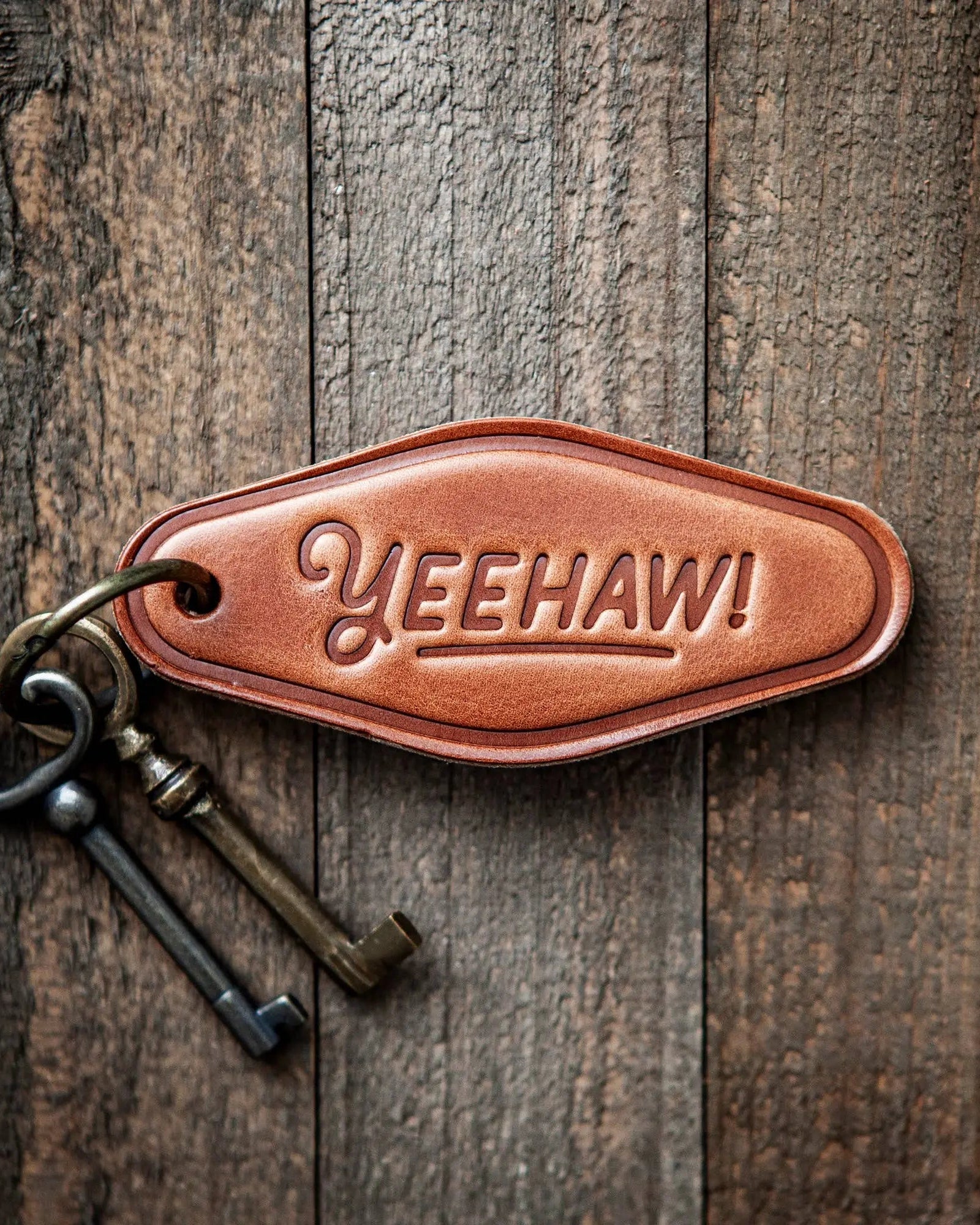 Yeehaw Leather Keychain Motel Style - Bridle Up Hope Shop