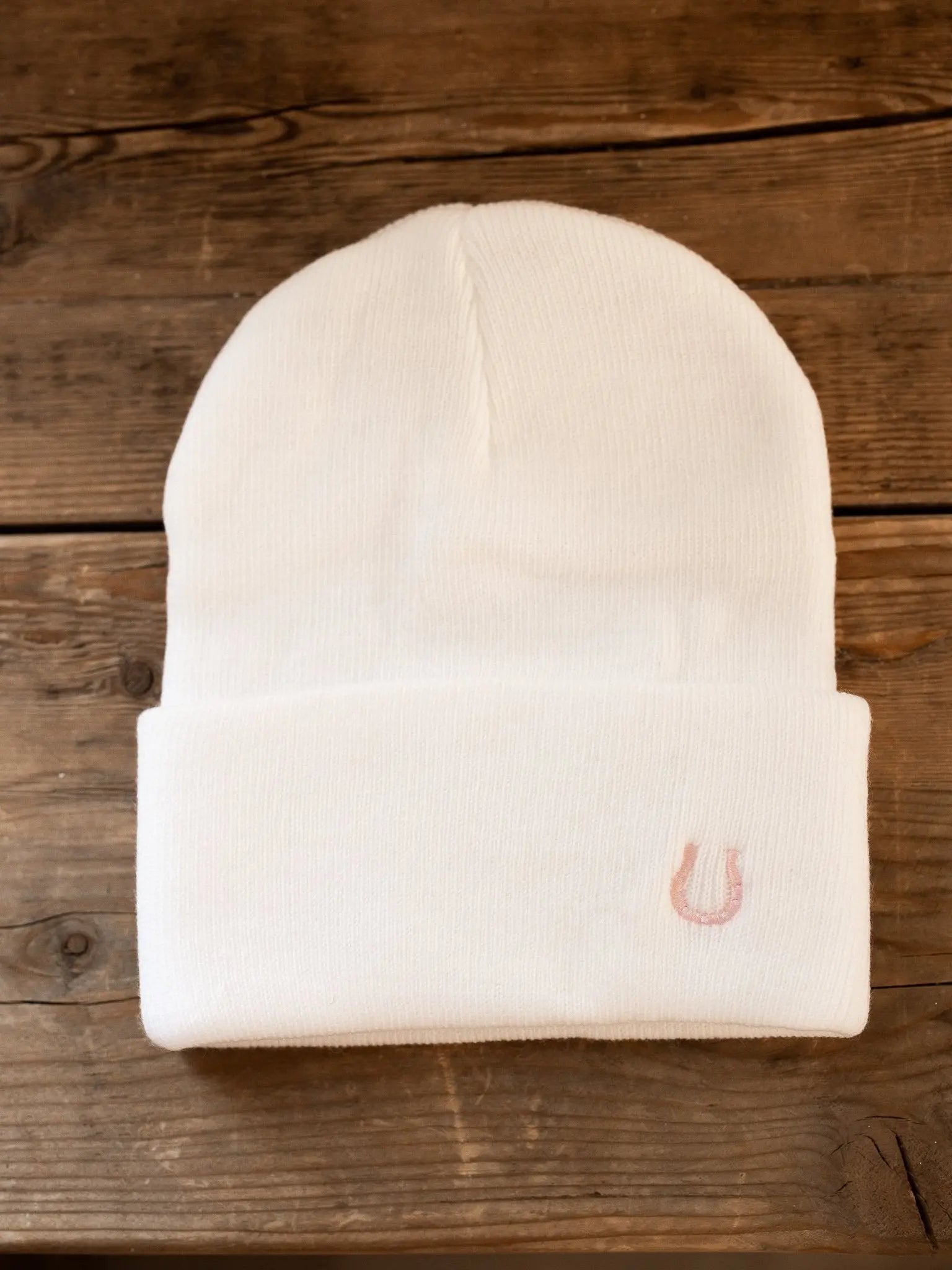 Pink Horseshoe Beanie (White) - Bridle Up Hope Shop