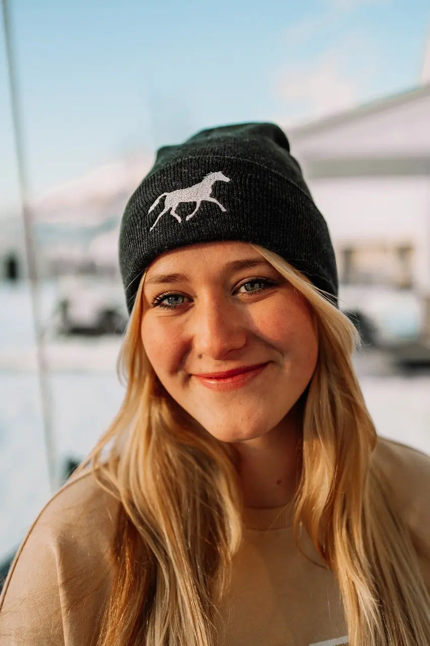 White Horse Beanie (Charcoal) - Bridle Up Hope Shop